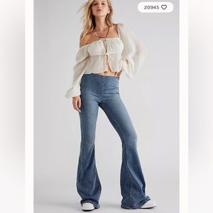 Free People Penny Pull on Flare Bell Bottom Jeans Azure Blue- Sz 27